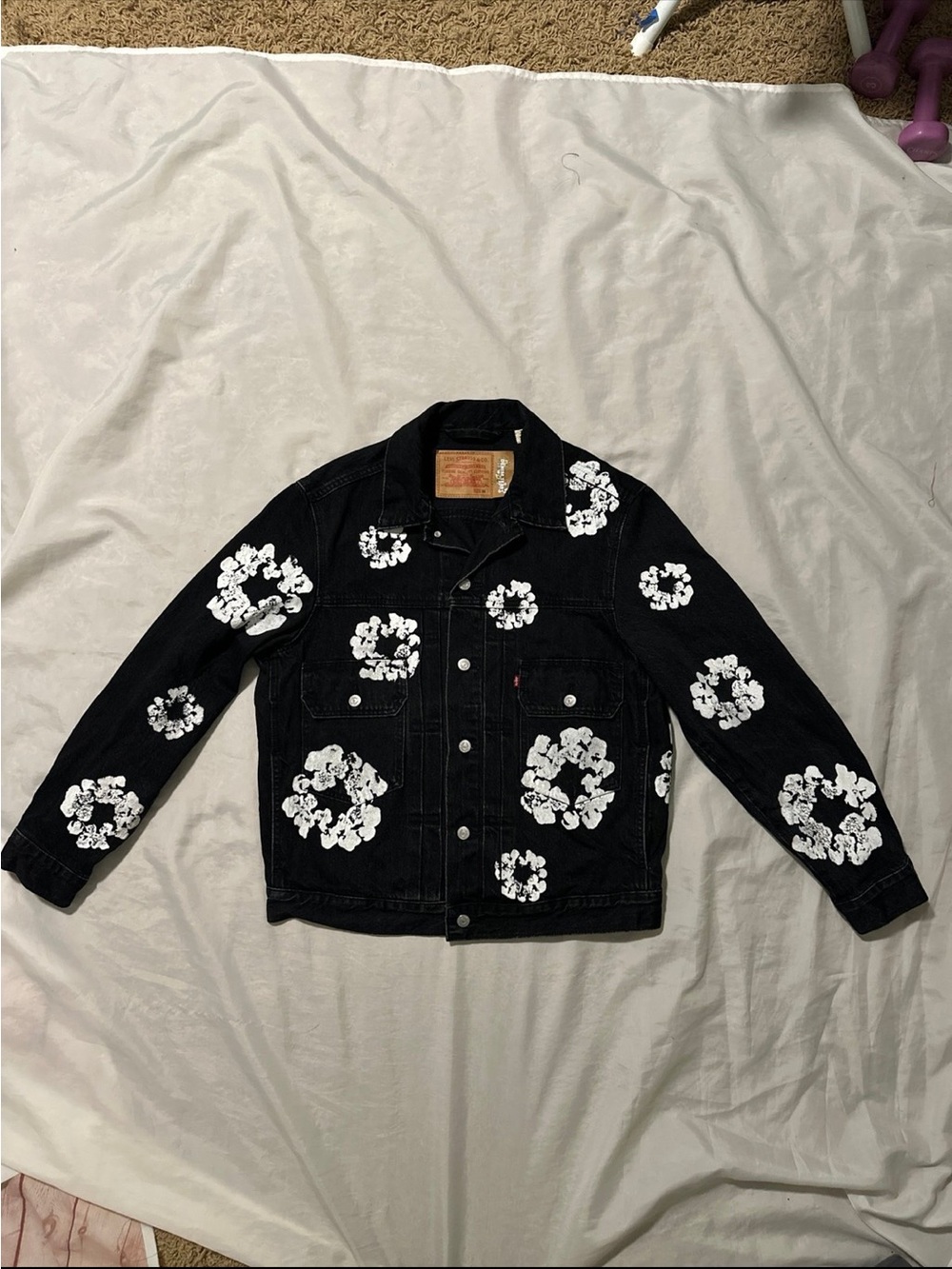 Levi Denim Tears Wreath Print Denim Jean Jacket M